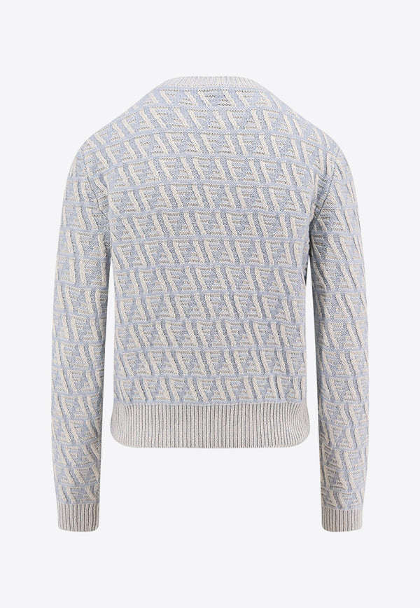 Fendi FF Jacquard Wool Blend Sweater Light Blue FZXC83ATPL_F1R0P