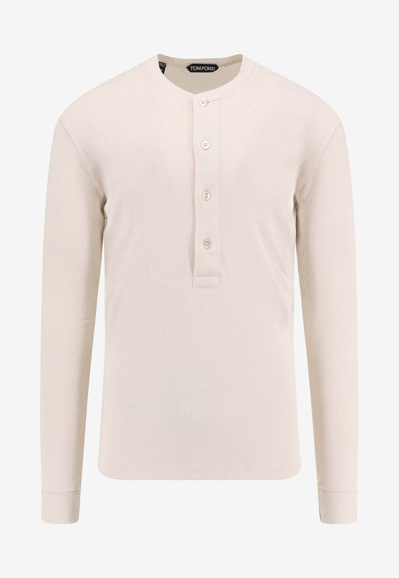 Tom Ford Ribbed Long-Sleeved T-shirt Beige JHL014JMC048S25_AW004