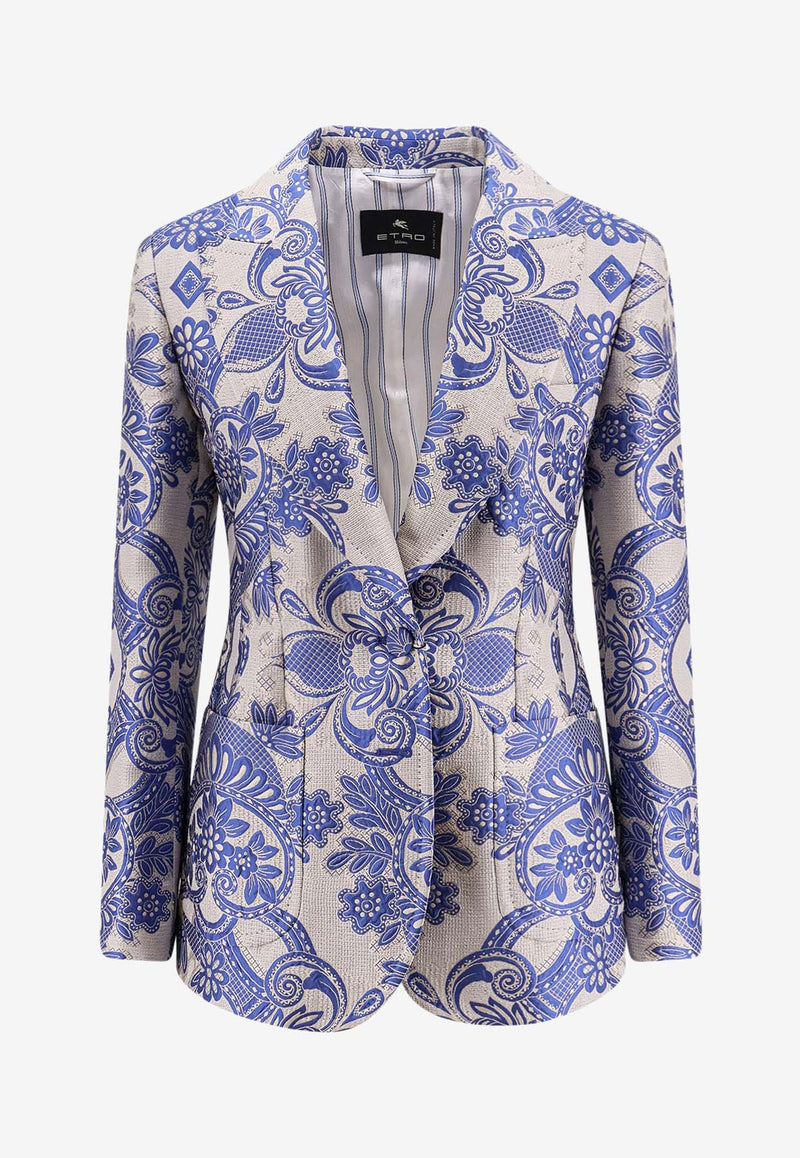 Etro Single-Breasted Jacquard Silk Blazer Blue WRCA000999TJA66_S9883