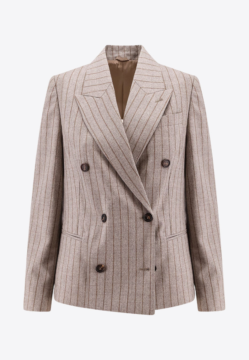 Brunello Cucinelli Double-Breasted Pinstripe Blazer Beige MD5777060_C001