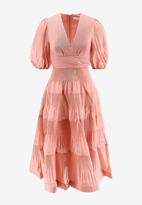 Zimmermann V-neck Pleated Midi Dress Pink 4889DR25R_LIP