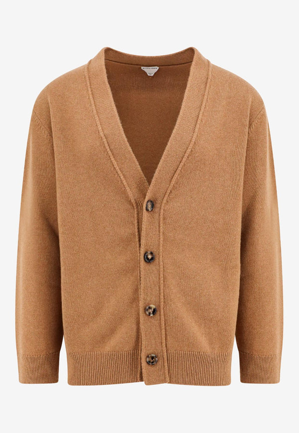 Bottega Veneta Cashmere Cardigan with Intrecciato Leather Patches Brown 816240V2MM0_7802