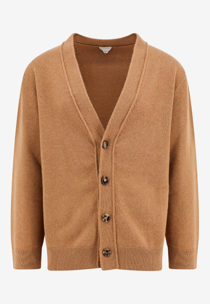 Bottega Veneta Cashmere Cardigan with Intrecciato Leather Patches Brown 816240V2MM0_7802