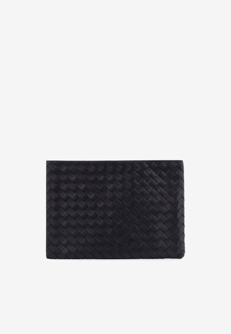 Bottega Veneta Half-Zip Document Holder in Intrecciato Leather Black 607479VCPQ5_1225