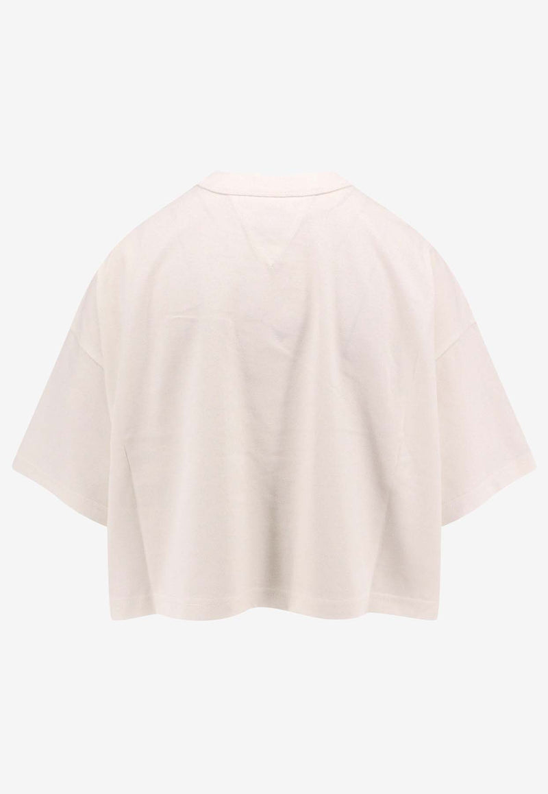 Bottega Veneta Intrecciato Patch Cropped T-shirt Chalk 817573V4XI0_9071