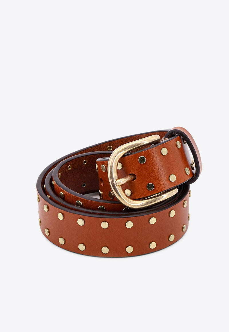 Isabel Marant Zap Studded Leather Belt Brown CE015CFAB1B21A_23NL