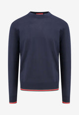 Gucci Web-Trimmed Wool Sweater  Blue 814531XKEJ1_4060