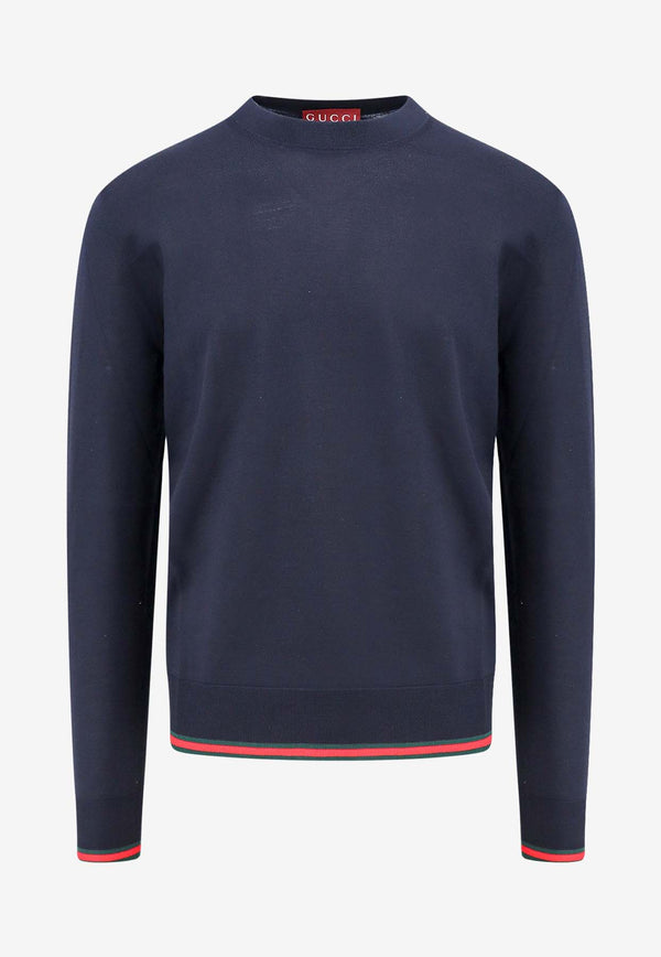 Gucci Web-Trimmed Wool Sweater  Blue 814531XKEJ1_4060