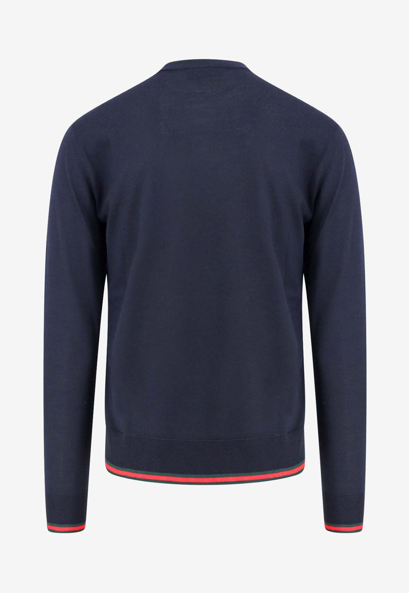 Gucci Web-Trimmed Wool Sweater  Blue 814531XKEJ1_4060