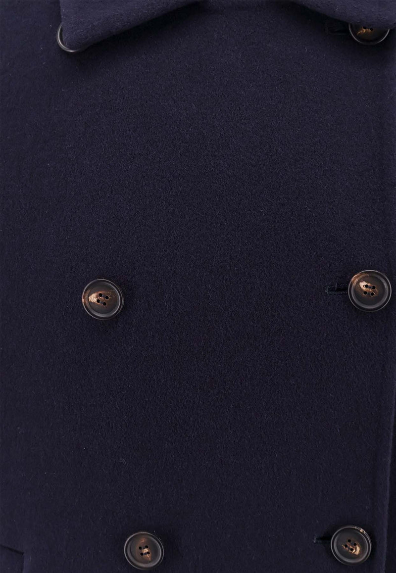 Brunello Cucinelli Double-Breasted Wool and Cashmere Coat Blue MD5327871_C025