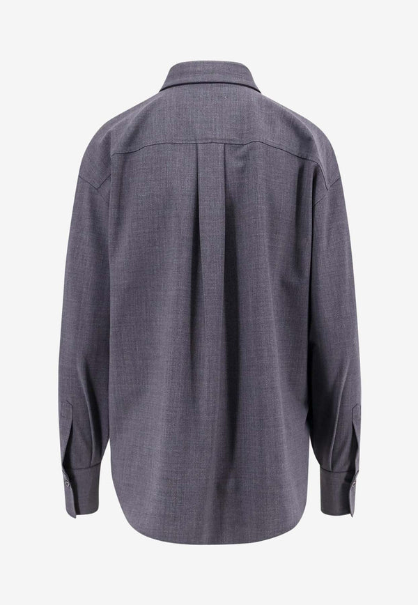 Brunello Cucinelli Embellished Monili Long-Sleeved Wool Shirt Gray M0W07MK916_C4078