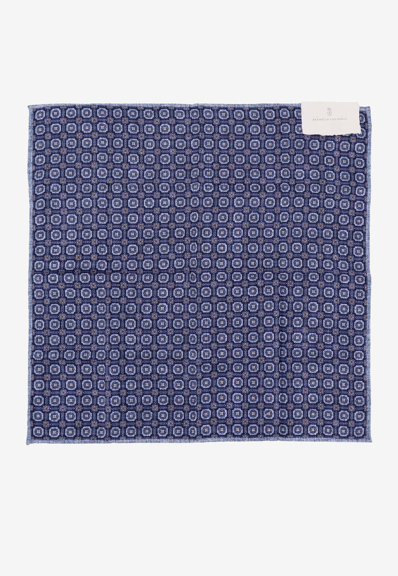 Brunello Cucinelli All-Over Geometric Silk Pocket Scarf Blue MV8760091_CV281