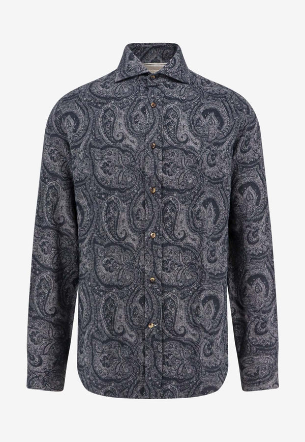 Brunello Cucinelli Paisley Print Long-Sleeved Shirt Gray MY6201718_C022