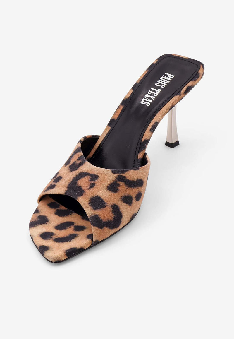 Paris Texas Lorena 75 Leopard Print Suede Mules Brown PX1525XSALP_LEOPARD