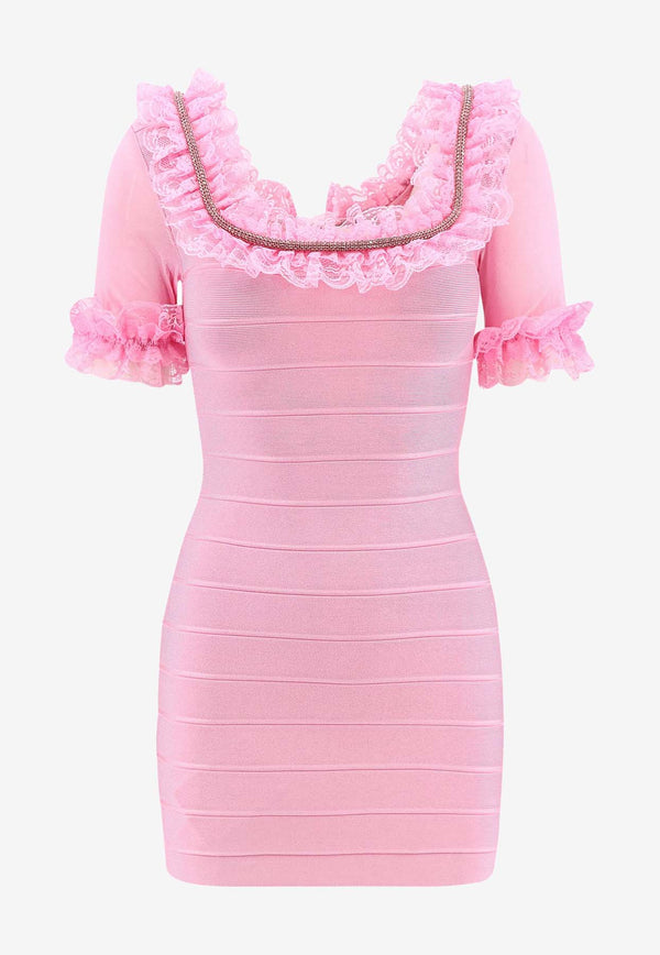 Self-Portrait Ruffle-Trimmed Mini Dress Pink CK004SP_PINK