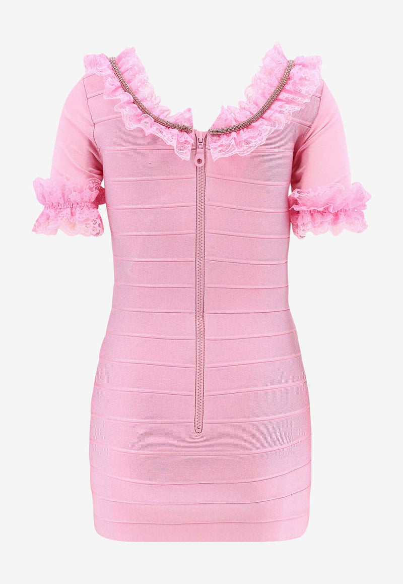 Self-Portrait Ruffle-Trimmed Mini Dress Pink CK004SP_PINK