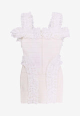 Self-Portrait Cold-Shoulder Ruffled Mini Dress White CK009SW_WHITE