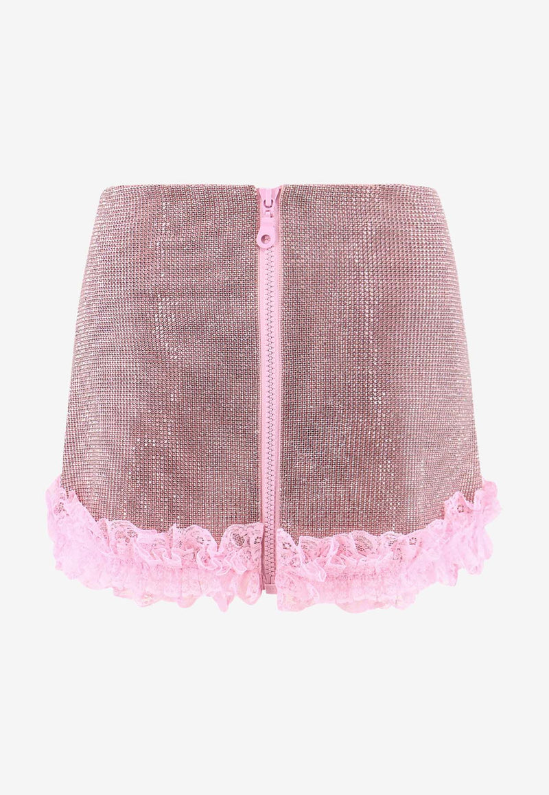 Self-Portrait Lace-Trimmed Crystal Mini Skirt Pink CK016SKAP_PINK