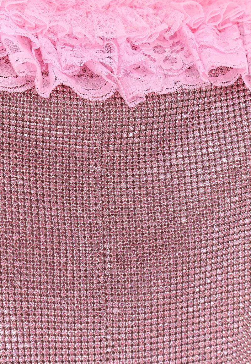 Self-Portrait Off-Shoulder Crystal Mesh Mini Dress Pink CK017SCP_PINK