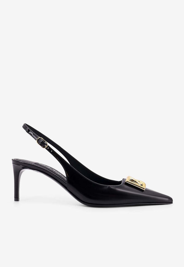 Dolce 
Gabbana Lollo 60 DG Logo Slingback Pumps in Polished Leather Black CG0894A1037_80999