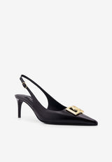 Dolce 
Gabbana Lollo 60 DG Logo Slingback Pumps in Polished Leather Black CG0894A1037_80999