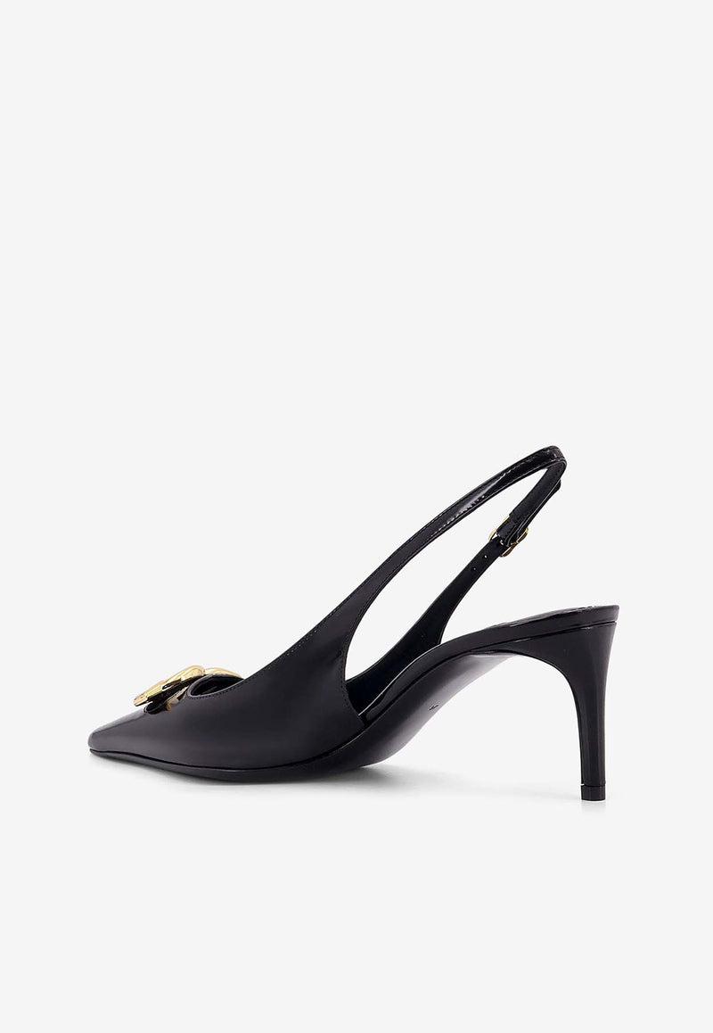 Dolce 
Gabbana Lollo 60 DG Logo Slingback Pumps in Polished Leather Black CG0894A1037_80999