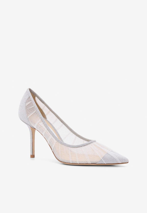 Jimmy Choo Love 85 Glittered Mesh Pumps Silver LOVE85TFG_IVORY