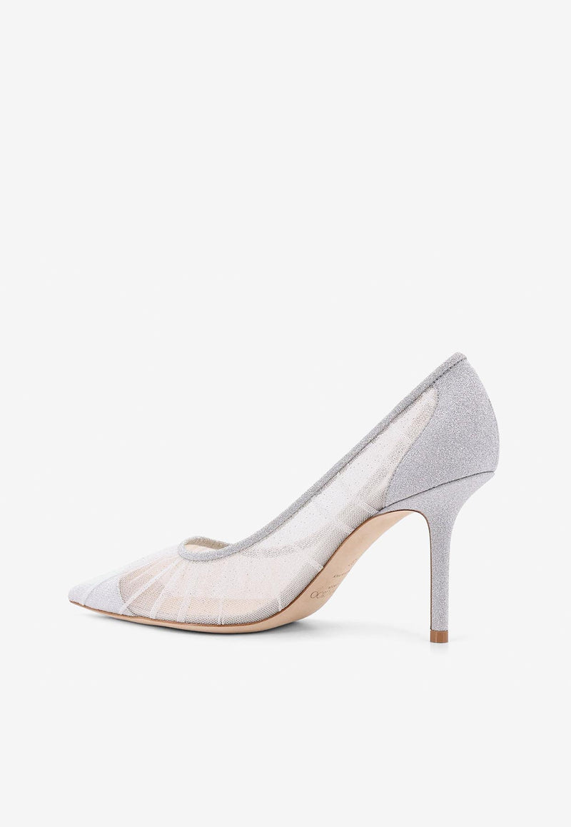 Jimmy Choo Love 85 Glittered Mesh Pumps Silver LOVE85TFG_IVORY