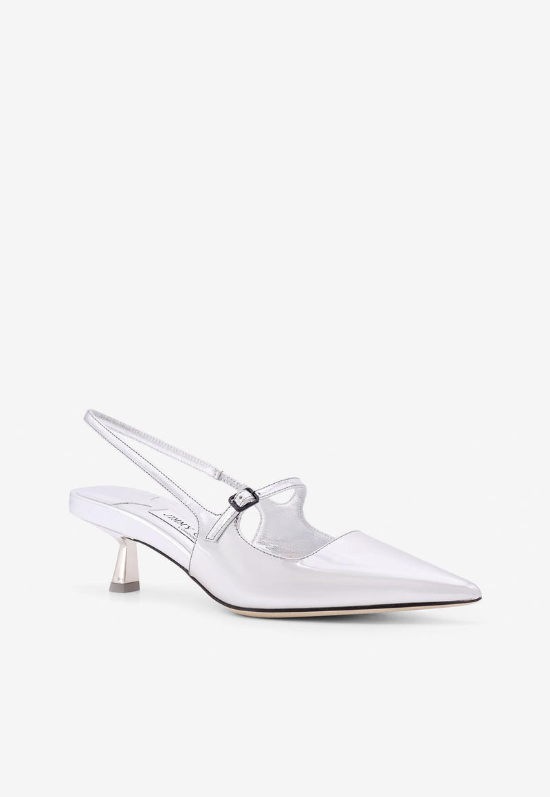 Jimmy Choo Didi 45 Patent Leather Slingback Pumps Silver DIDI45QUI_SILVER