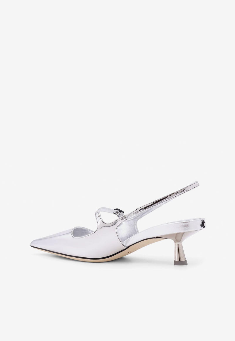 Jimmy Choo Didi 45 Patent Leather Slingback Pumps Silver DIDI45QUI_SILVER