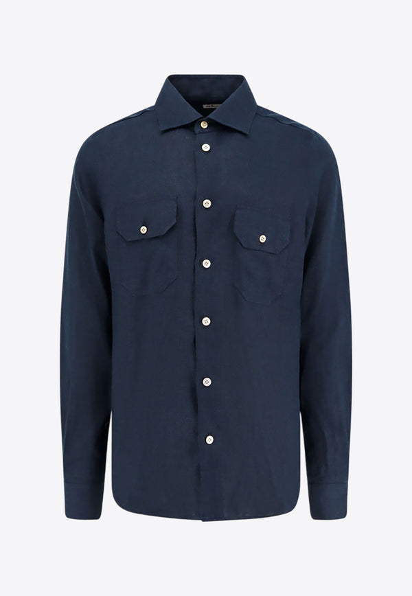 Kiton Ciro Paone Long-Sleeved Basic Shirt Blue UCWMH09286_17