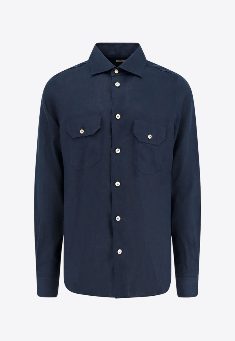 Kiton Ciro Paone Long-Sleeved Basic Shirt Blue UCWMH09286_17