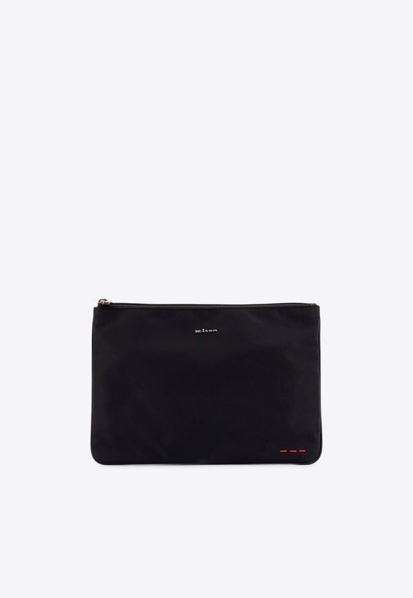 Kiton Ciro Paone Logo Plaque Zip Pouch Bag Black UBA0059N01221_01