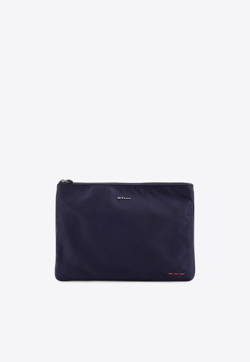 Kiton Ciro Paone Logo Plaque Zip Pouch Bag Blue UBA0059N01221_02