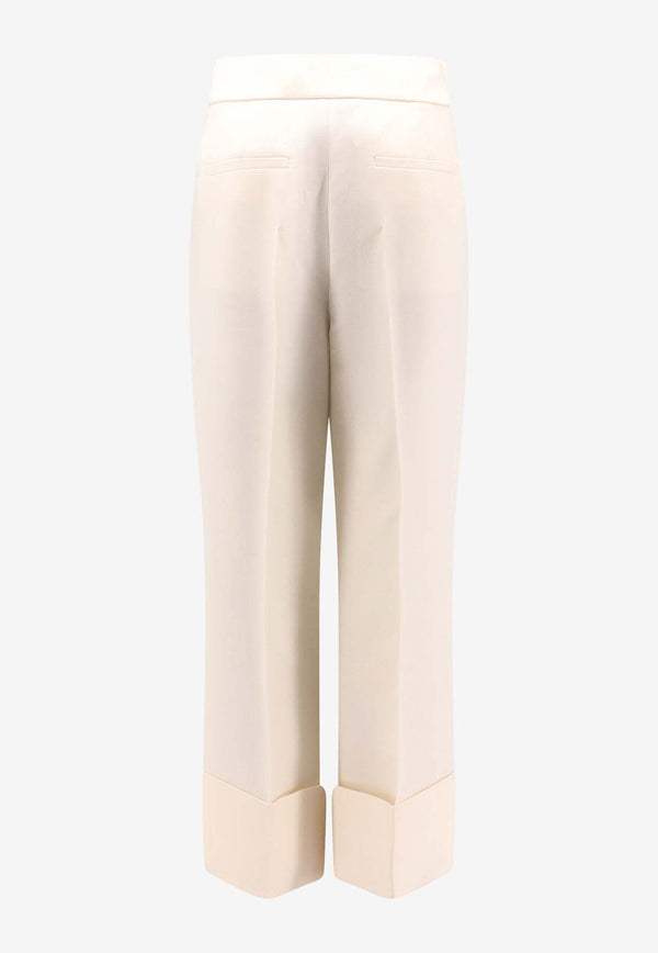 Valentino Wool and Silk Turn-Up Tailored Pants White 6B3RB6551CF_A03