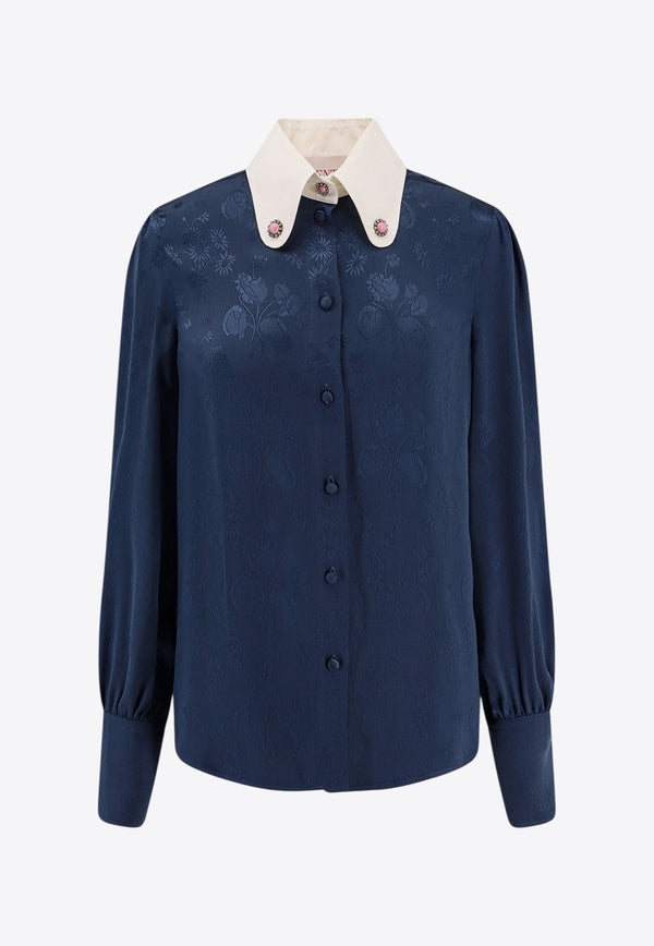 Valentino Printed Silk Shirt  Blue 6B3AB7A697C_D51