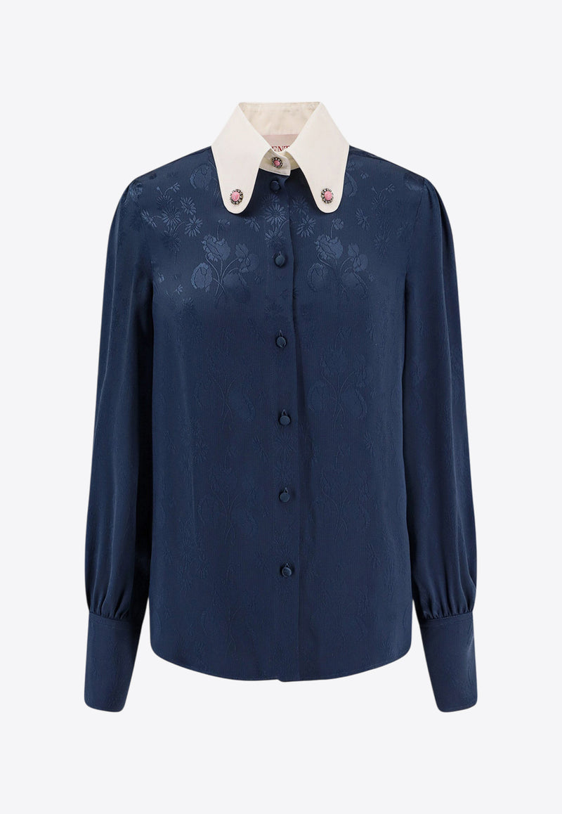 Valentino Printed Silk Shirt  Blue 6B3AB7A697C_D51