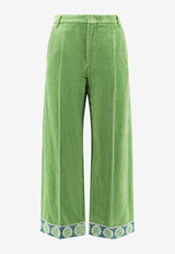 Valentino Linen-Blend Jacquard Hem Pants Green 6V3RBJ74AM2_LR1