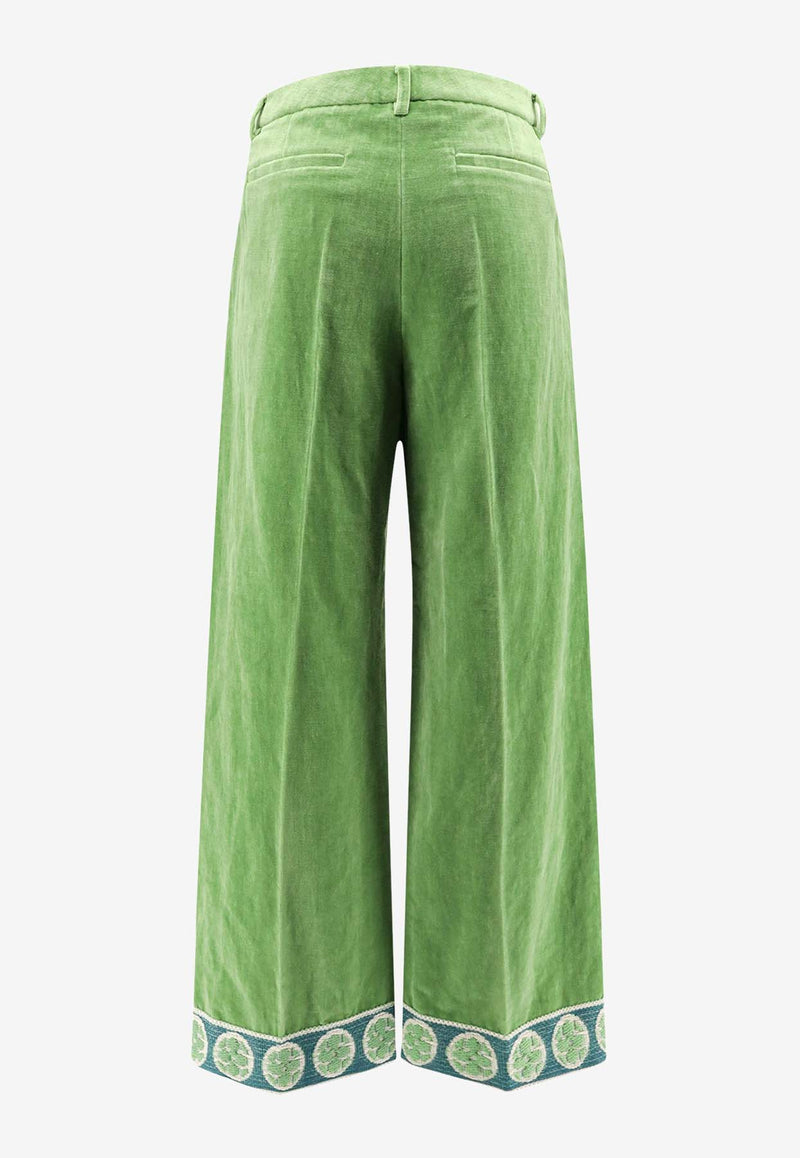 Valentino Linen-Blend Jacquard Hem Pants Green 6V3RBJ74AM2_LR1