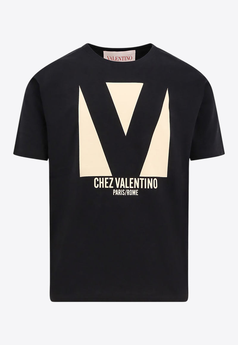 Valentino Chez Logo Print Crewneck T-shirt Black 6V3MG16PAQ9_0NO