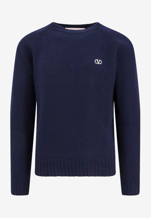 Valentino Embroidered VLogo Wool Sweater  Blue 6V3KC32RAQM_D51