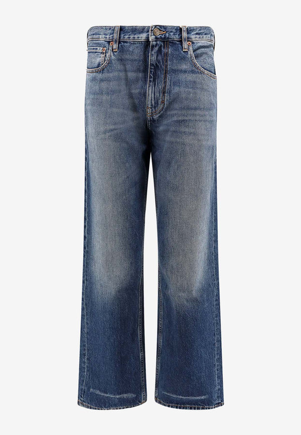 Valentino Chez Logo Patch Wide-Leg Washed Jeans Blue 6V3DE04EAP2_558