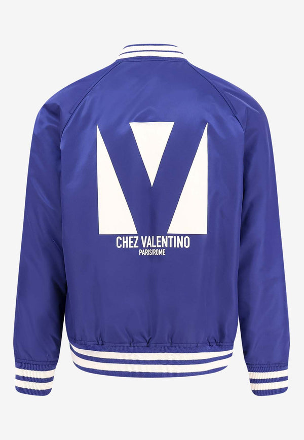 Valentino Chez Logo Print Nylon Bomber Jacket Blue 6V3CIM225CM_G88