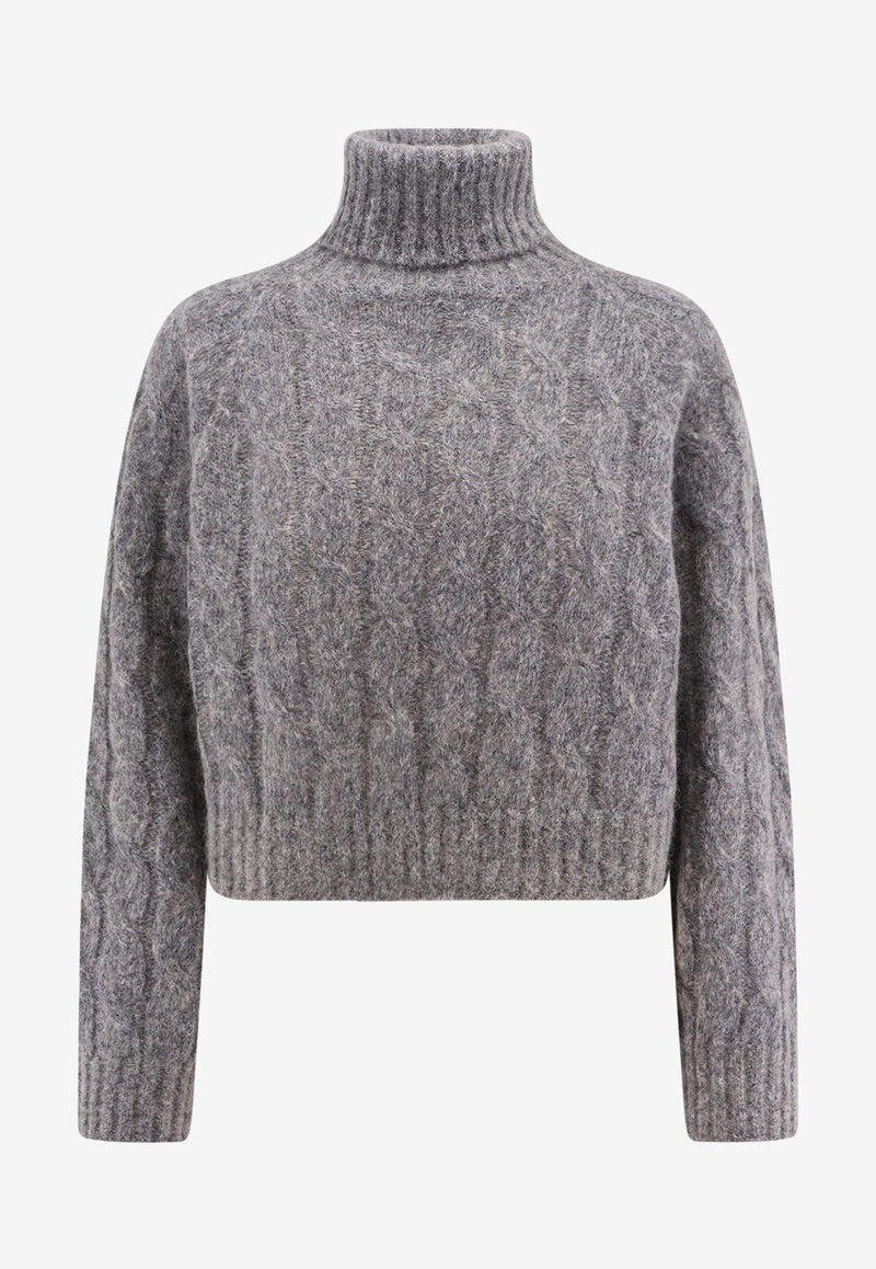 Brunello Cucinelli Cable Knit Wool-Blend Turtleneck Sweater Gray MHM523603_C1599