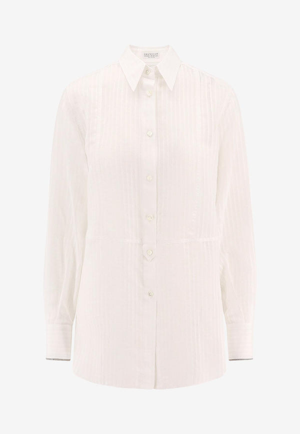 Brunello Cucinelli Monili-Trimmed Long-Sleeved Shirt White MA778NH536_C159