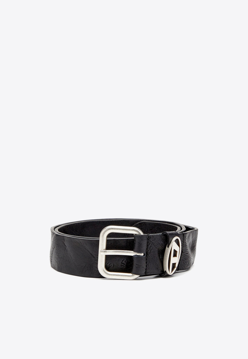 Diesel B-1DR Oval D Loop Wrinkled Leather Belt Black X10314PS681_T8013