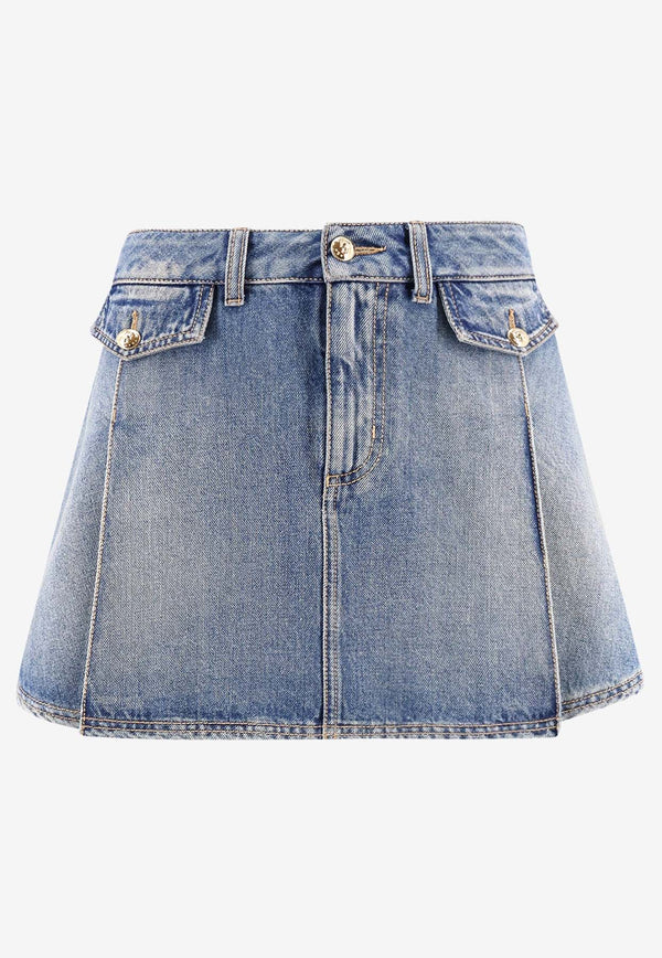 Alexander McQueen Pleated Mini Denim Skirt Blue 817595QMACV_4315