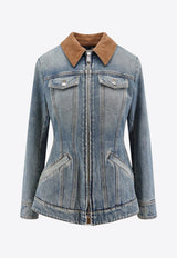 Alexander McQueen Zip-Up Denim Jacket Blue 813538QMACV_4315