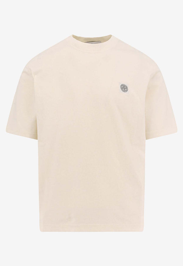 Stone Island Logo Patch Crewneck T-shirt Cream K1S152100034S0115_V0093