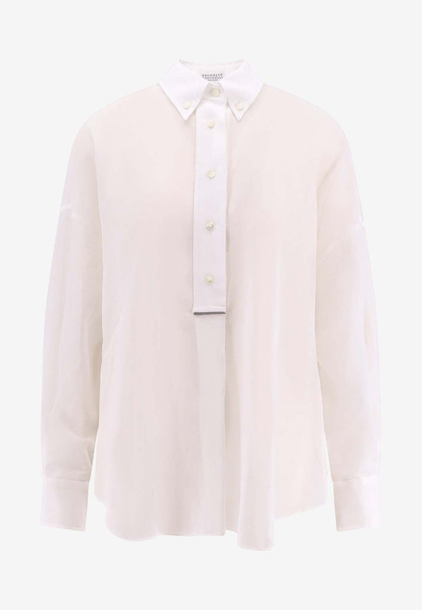 Brunello Cucinelli Semi-Sheer Long-Sleeved Shirt White MH911RA905_C100